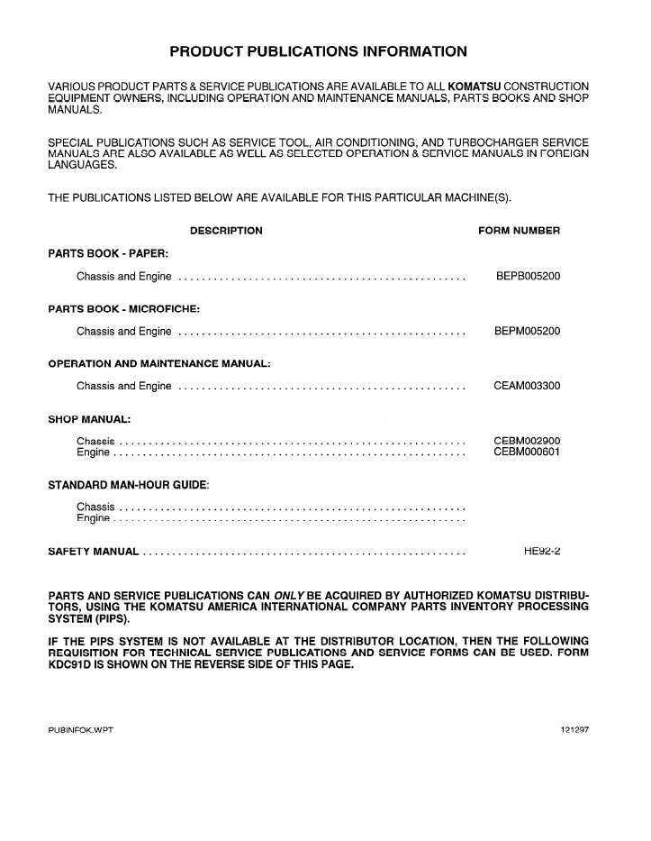 Komatsu PC300LC-6 PC300HD-6 Hydraulic Excavator Service & Maintenance Manual (CEAM003301)