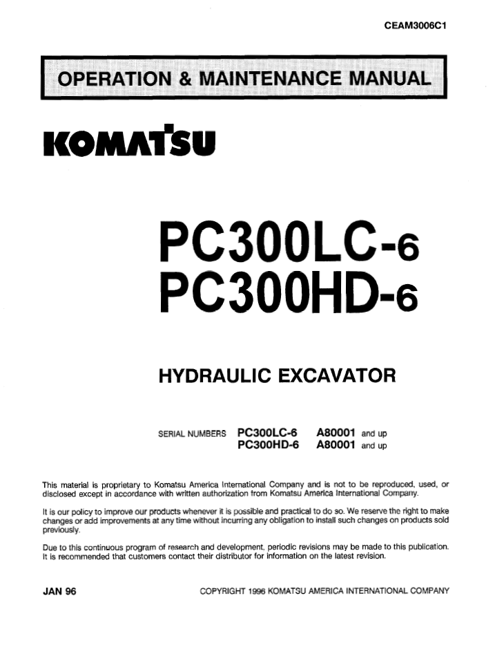 Komatsu PC300LC-6 PC300HD-6 Manual CEAD3006C1 PDF