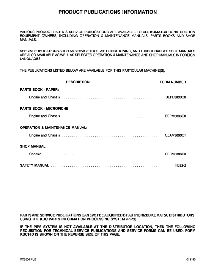 Komatsu PC300LC-6 PC300HD-6 Operation Maintenance Manual