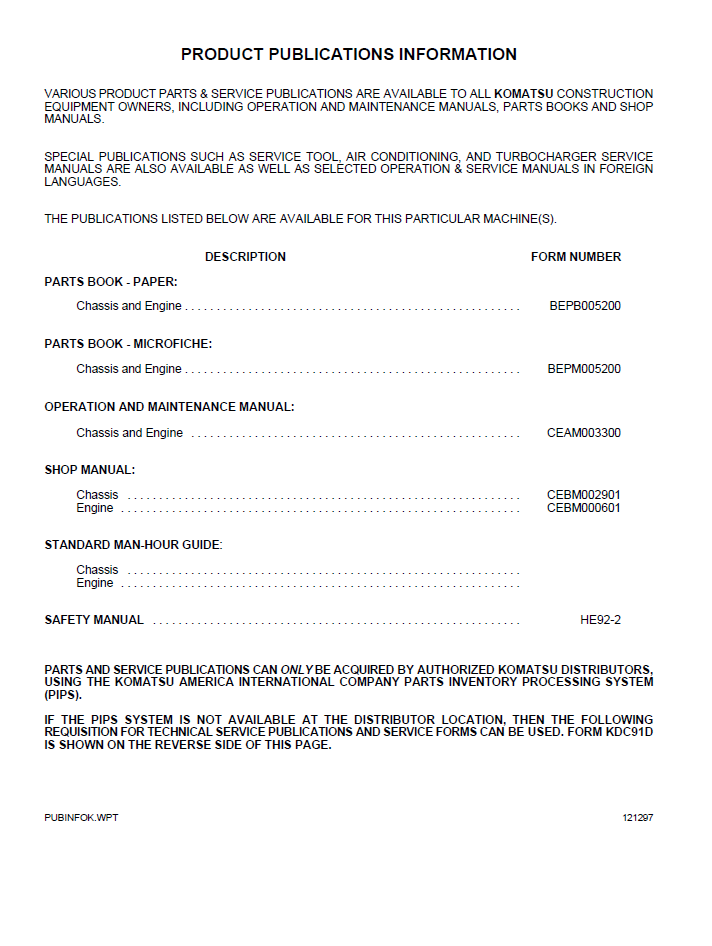 Komatsu PC300LC-6 PC300HD-6 Repair Manual CEBD002901 PDF