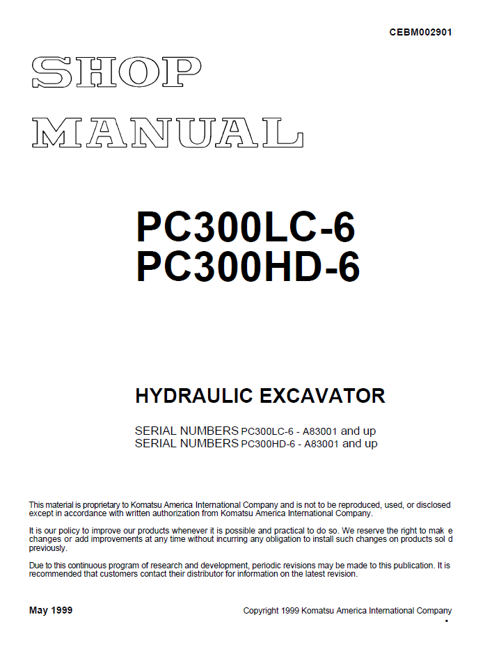 Komatsu PC300LC-6 PC300HD-6 Shop Manual CEBD002901 PDF