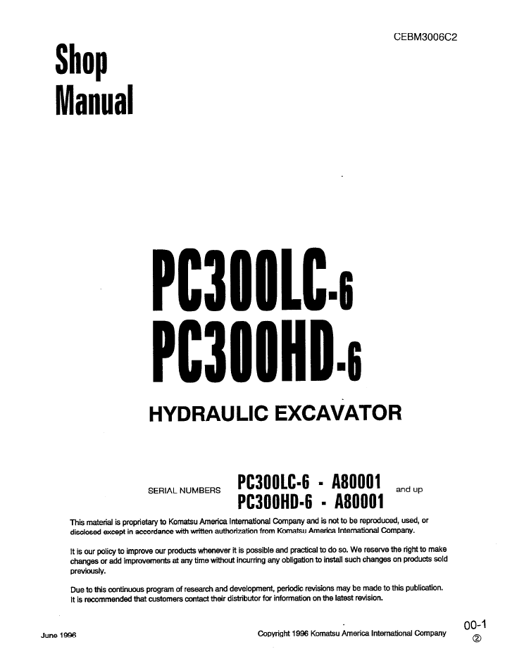 Komatsu PC300LC-6 PC300HD-6 Shop Manual CEBD3006C2 PDF