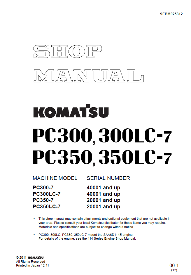 Komatsu PC300 PC350 Engine Shop Manual SEBM025812 PDF Download