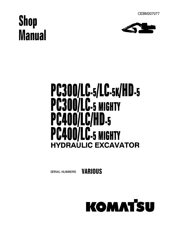 Komatsu PC300 PC400 Hydraulic Excavator Manual CEBD207077 PDF
