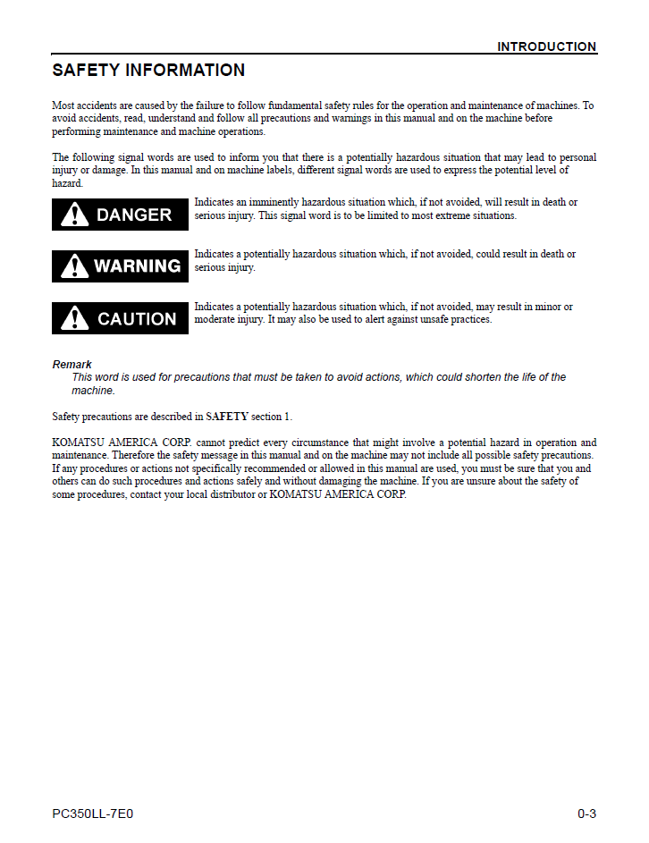 Komatsu PC350LL-7E0 Operation & Maintenance Manual CEAM024602