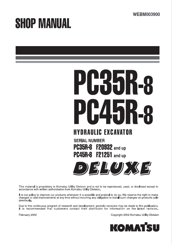 Komatsu PC35R-8 & PC45R-8 Hydraulic Excavator Shop Manual (PDF Download)
