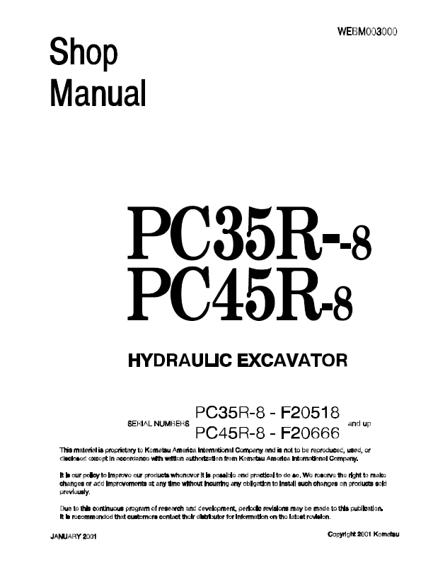 Komatsu PC35R-8 & PC45R-8 Hydraulic Excavator Shop Repair Manual (PDF)