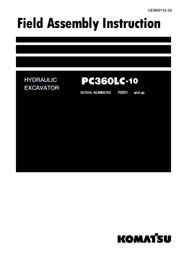 Komatsu PC360LC-10 Hydraulic Excavator Official Field Assembly Manual - GEN00110-02 PDF