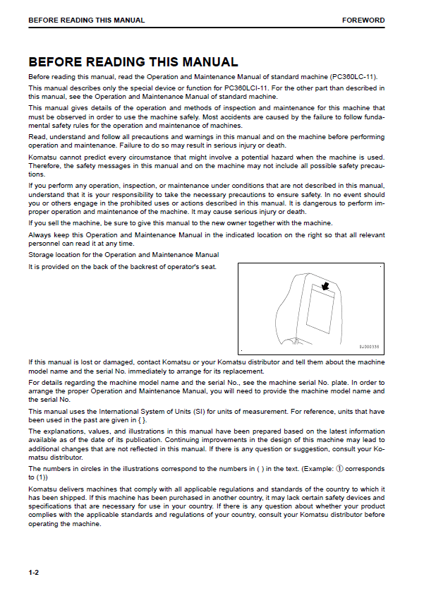 Komatsu PC360LCi-11 Operator & Service Maintenance Manual PDF Download