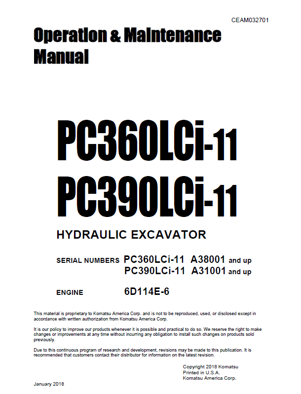 Komatsu PC360LCi-11 PC390LCi-11 Operation Manual CEAM032701 PDF

