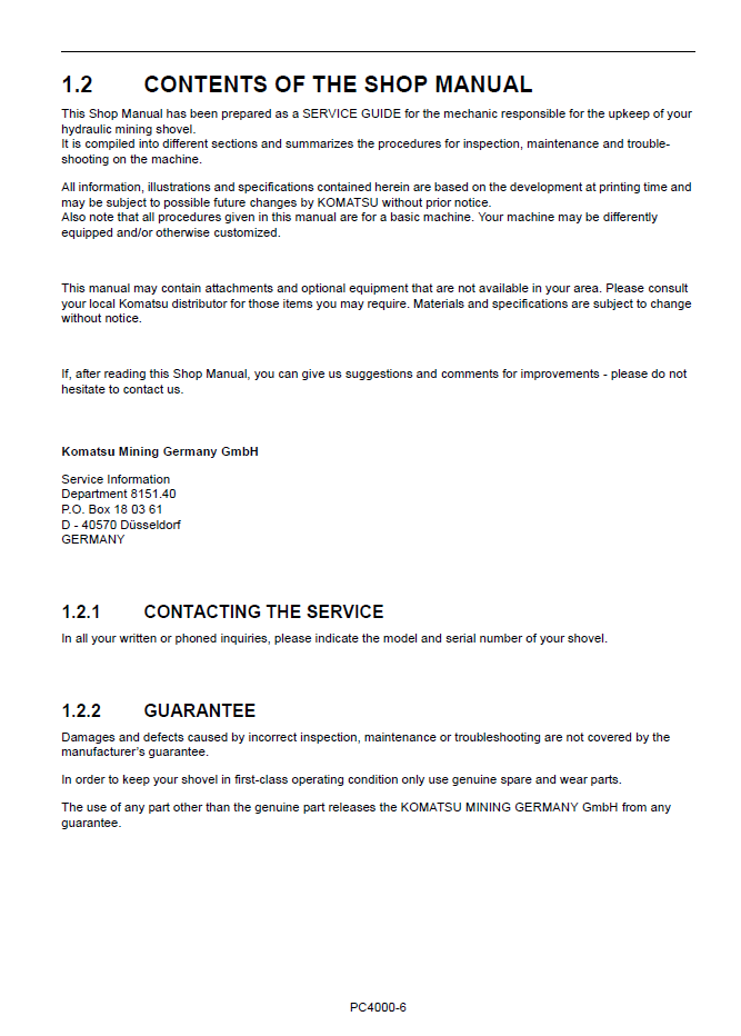 Komatsu PC4000-6 Mining Shovel Technical Manual SM-PC4000-8199