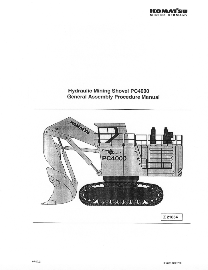 Komatsu PC4000 Hydraulic Mining Shovel General Assembly Procedure Manual CEAWDPC4000 PDF
