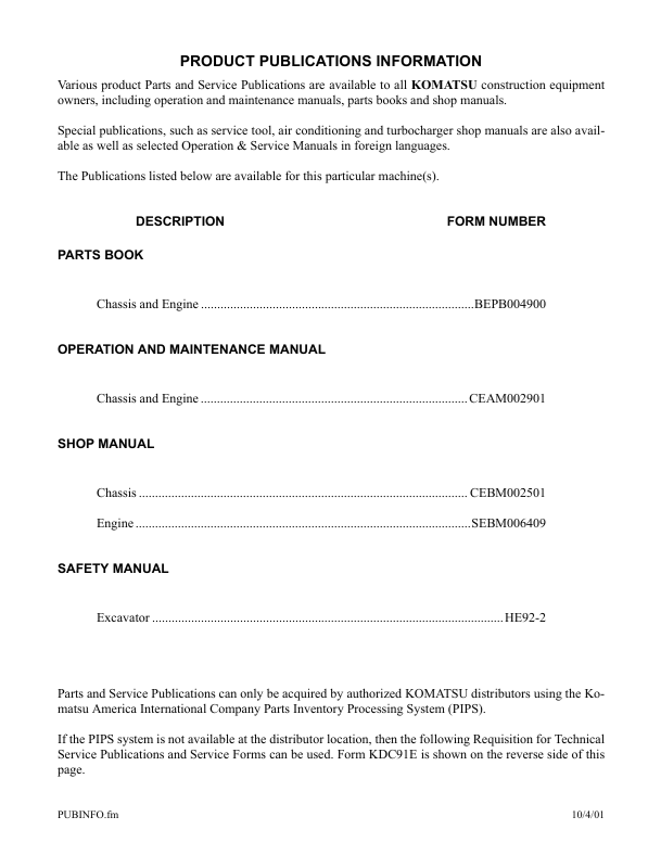 Komatsu PC400LC-6LK PC400HD-6LK Excavator Manual PDF