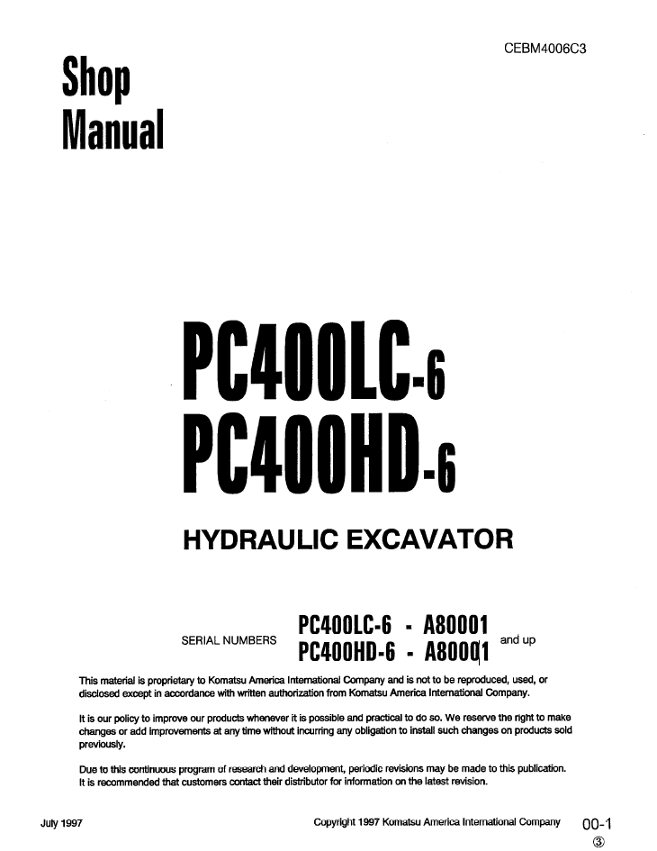 Komatsu PC400LC-6 PC400HD-6 Shop Manual CEBD4006C3 PDF