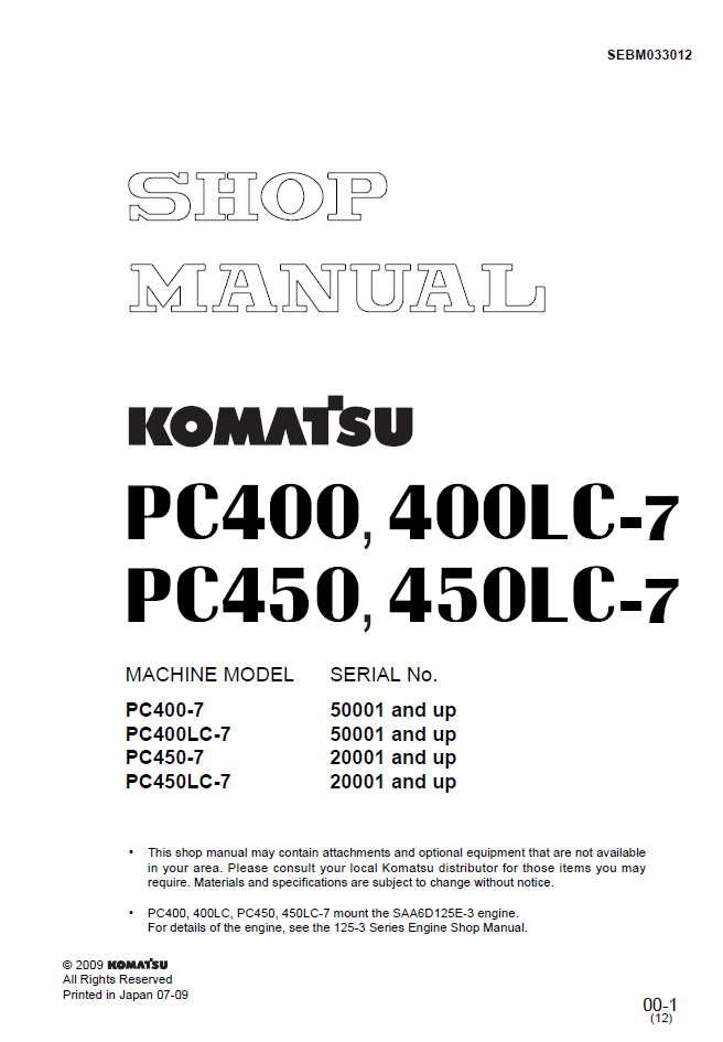 Komatsu PC400 PC450-7 Engine Manual SEBM033012 PDF