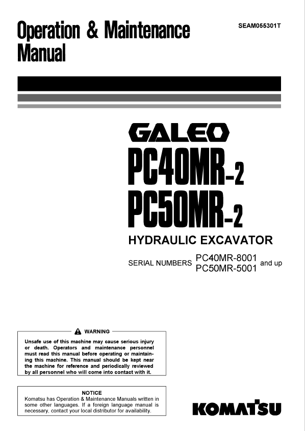 Komatsu PC40MR-2 PC50MR-2 Manual SEAM055301T PDF