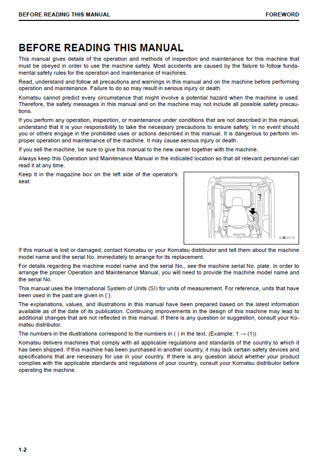 Komatsu PC490LC-11 Operator Manual CEAM028104 PDF