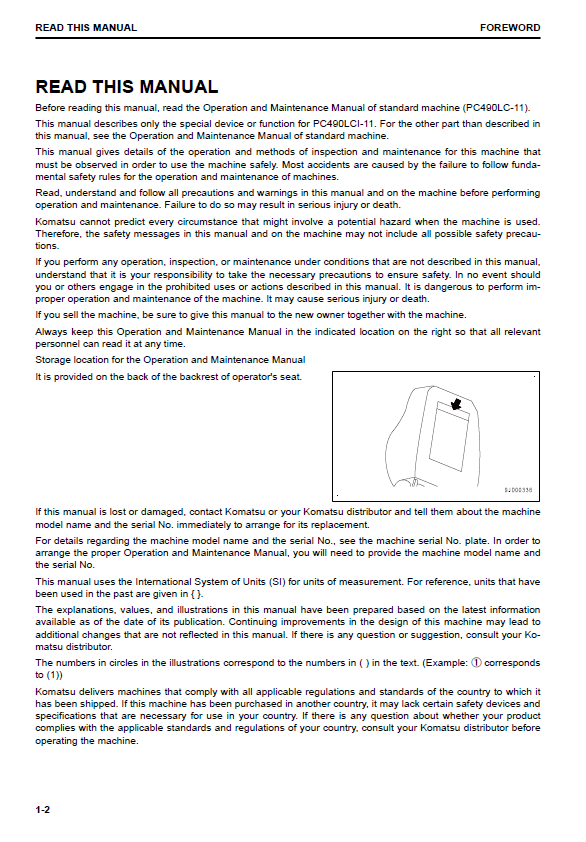 Komatsu PC490LCi-11 Hydraulic Excavator Operator’s & Maintenance Guide
