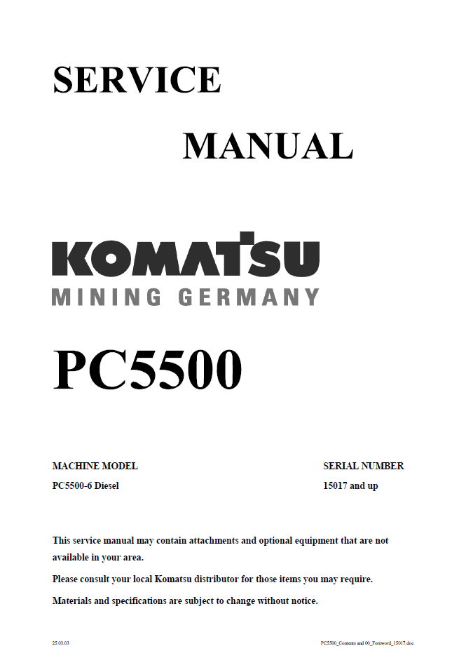 Komatsu PC5500-6 Diesel Service Manual SG_PC5500-6_15017