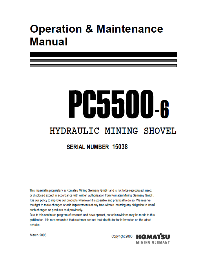 Komatsu PC5500-6 Hydraulic Mining Shovel Operation & Maintenance Manual | OG_PC5500-6_15038