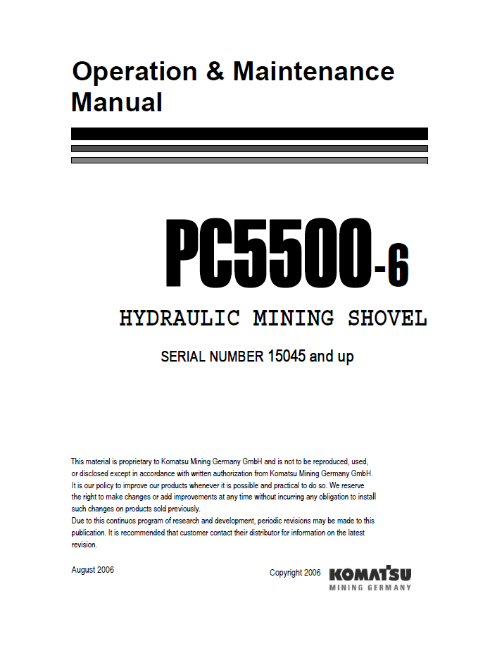 Komatsu PC5500-6 Hydraulic Mining Shovel Operation & Maintenance Manual | OG_PC5500-6_15045