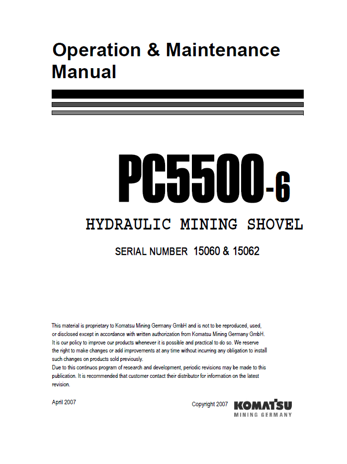 Komatsu PC5500-6 Hydraulic Mining Shovel Operation & Maintenance Manual | OG_PC5500E-6_15016