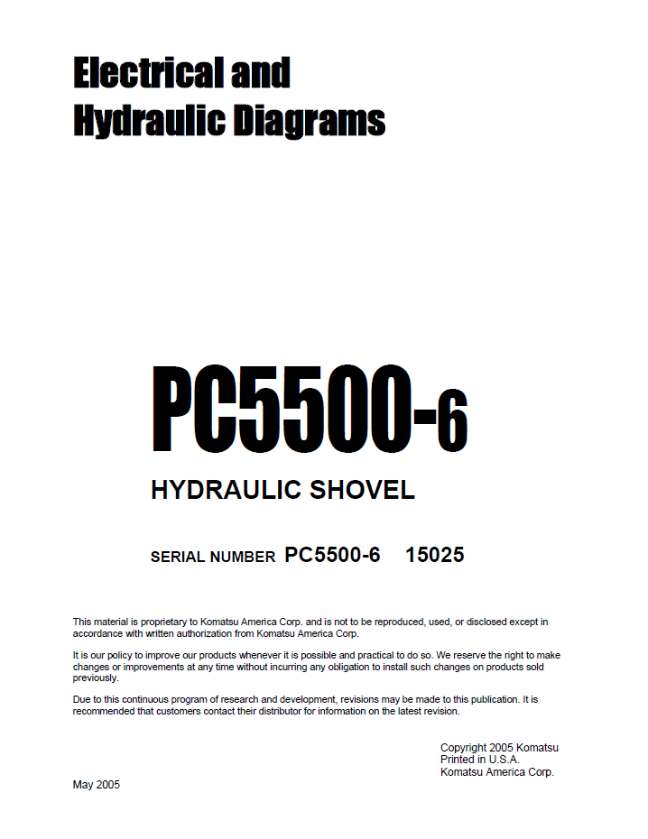 Komatsu PC5500-6 Hydraulic Shovel Electrical & Hydraulic Schematics PC5500615025SM