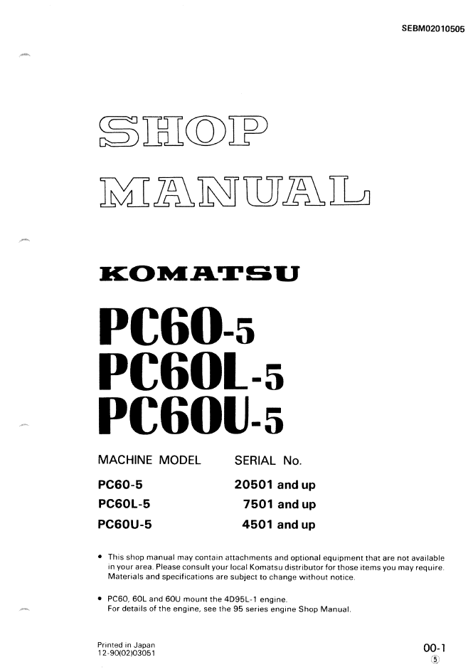Komatsu PC60-5 PC60L-5 PC60U-5 Engine Manual SEBM02010505