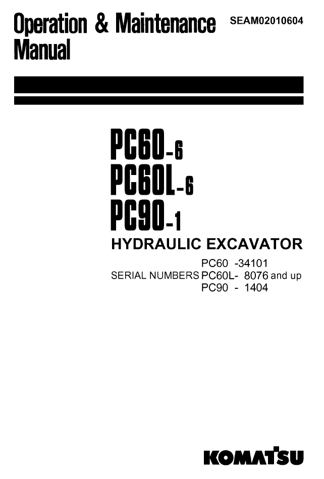 Komatsu PC60-6 PC60L-6 PC90-1 Manual SEAM02010604 PDF
