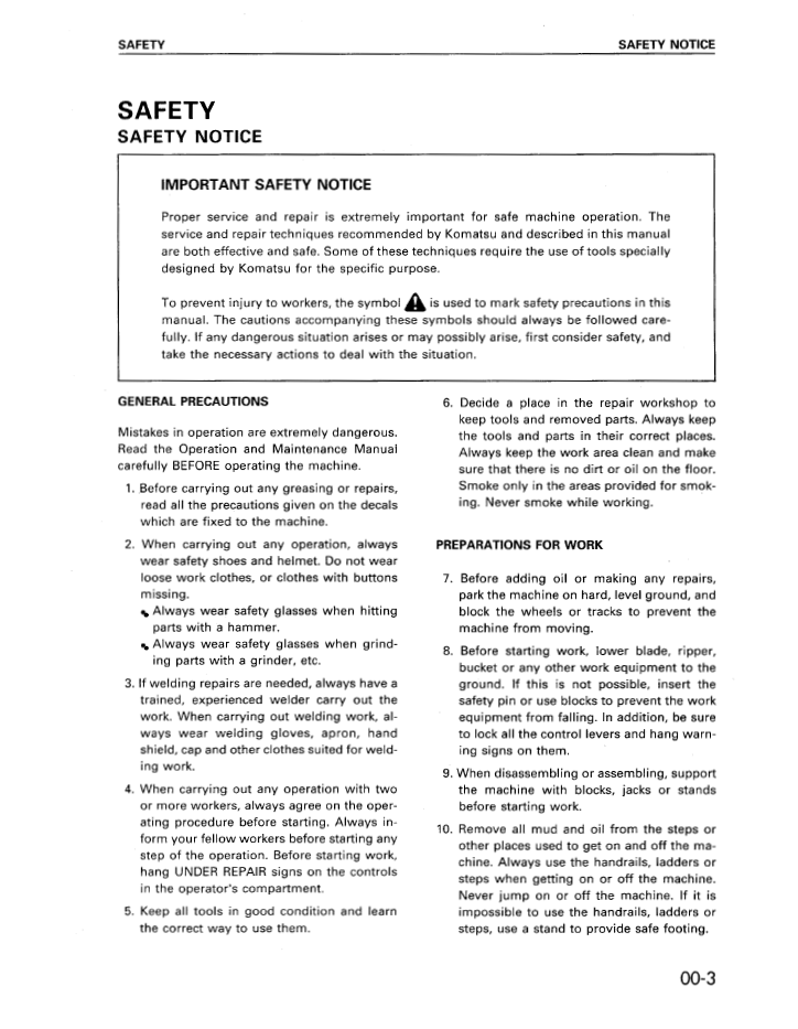 Komatsu PC60-7 Hydraulic Excavator Service Shop Manual (Pub. No. SEBD004101)