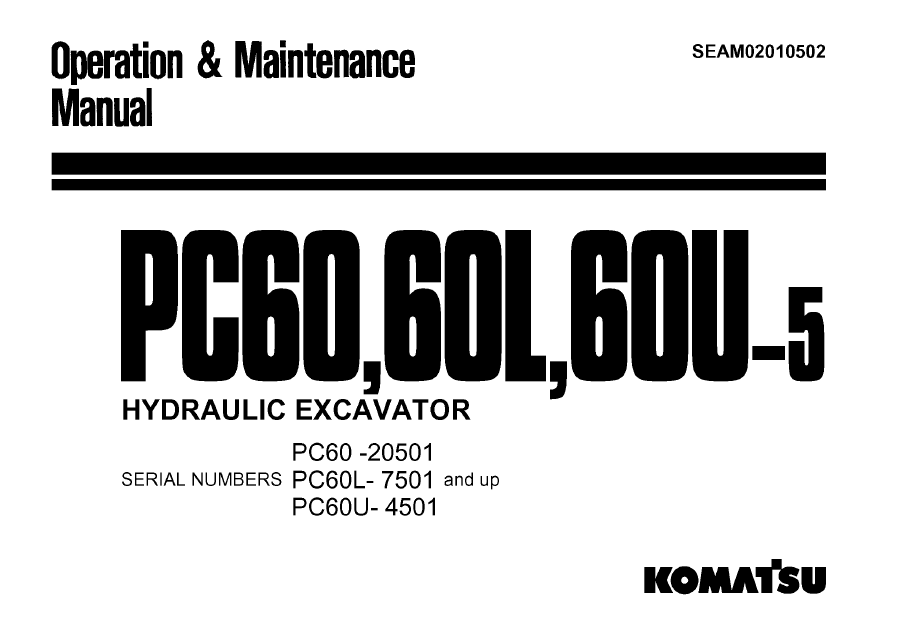 Komatsu PC60 PC60L PC60U-5 Manual SEAM02010502 PDF