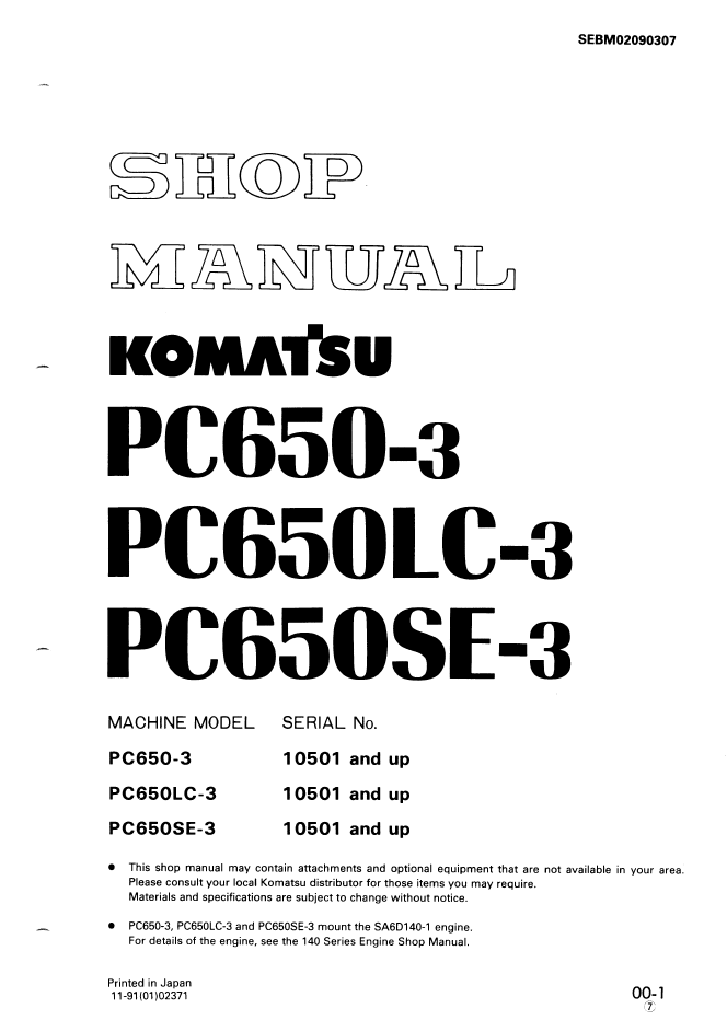 Komatsu PC650-3 PC650LC-3 PC650SE-3 Engine Manual SEBM02090307