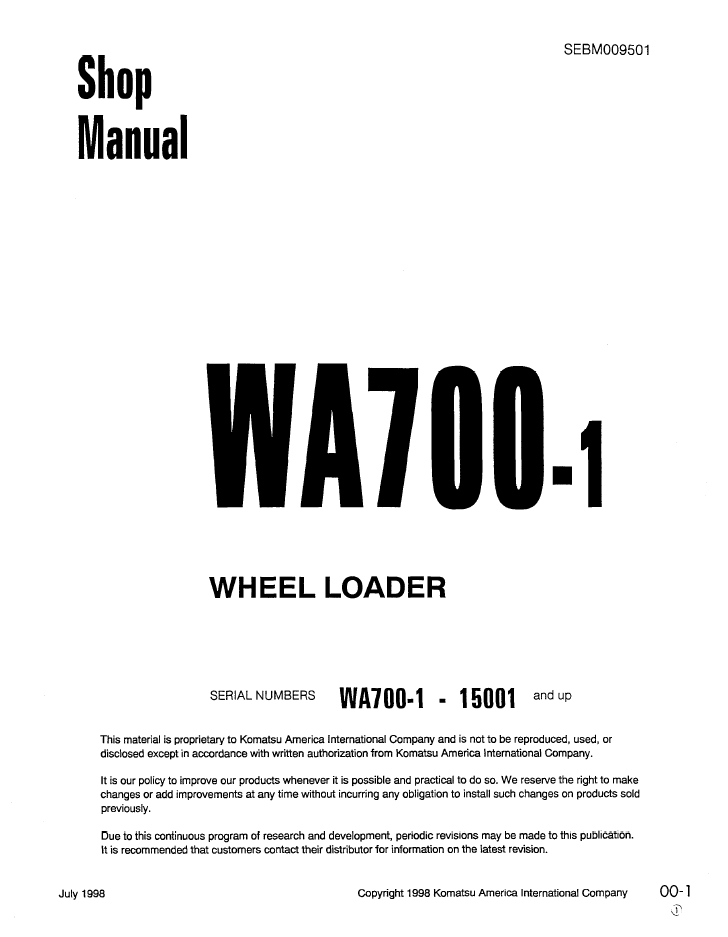 Komatsu PC750-6, PC800-6 Backhoe Excavator Shop Manual (SEBD009501) - PDF Download