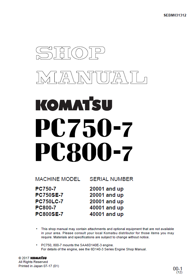 Komatsu PC750-7 PC800-7 Engine Manual SEBM031312 PDF