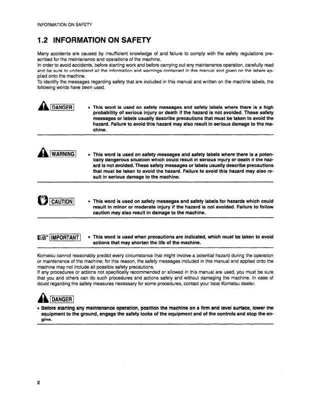 Komatsu PC75R-2 Excavator Operation, Safety & Maintenance Manual
