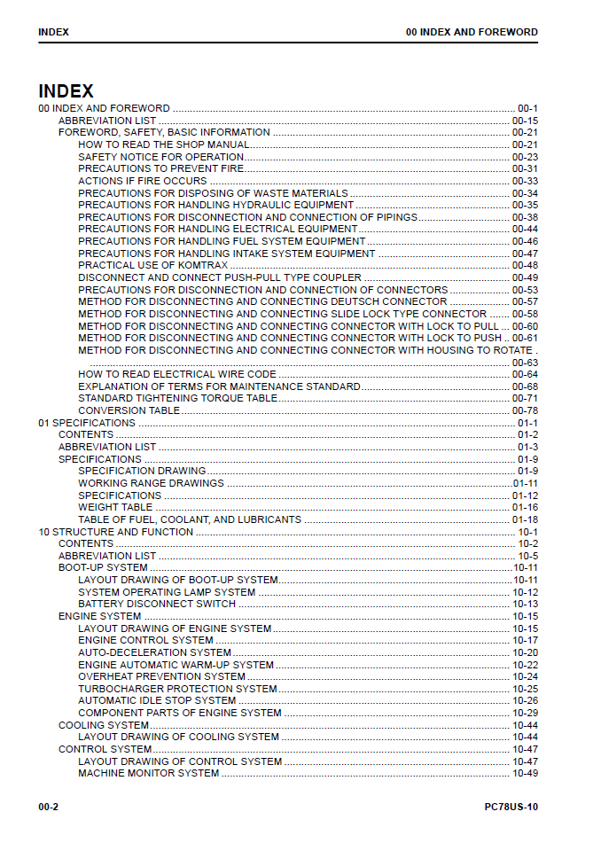 Komatsu PC78US-10 Excavator Service Manual SEN06518-03 PDF