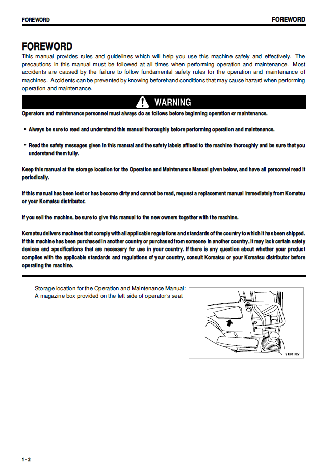 Komatsu PC78US-6 Crawler Excavator Operation & Maintenance PDF Manual | SEAM044602T