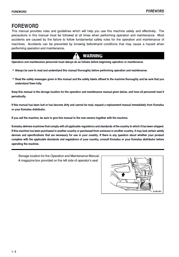 Komatsu PC78US-6 Excavator Operation & Maintenance Manual