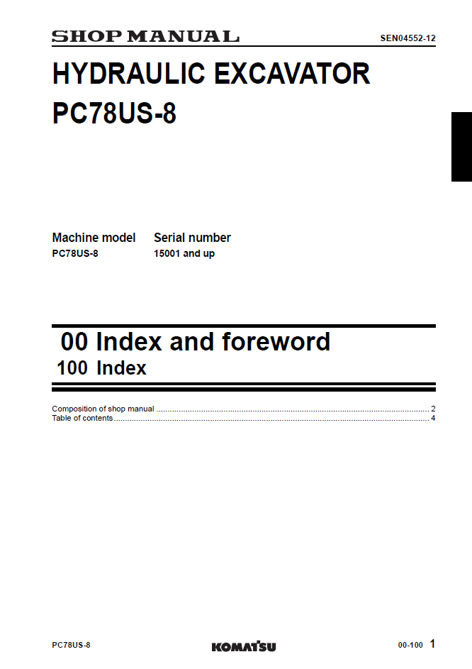 Komatsu PC78US-8 Hydraulic Excavator Manual SEN04543-12