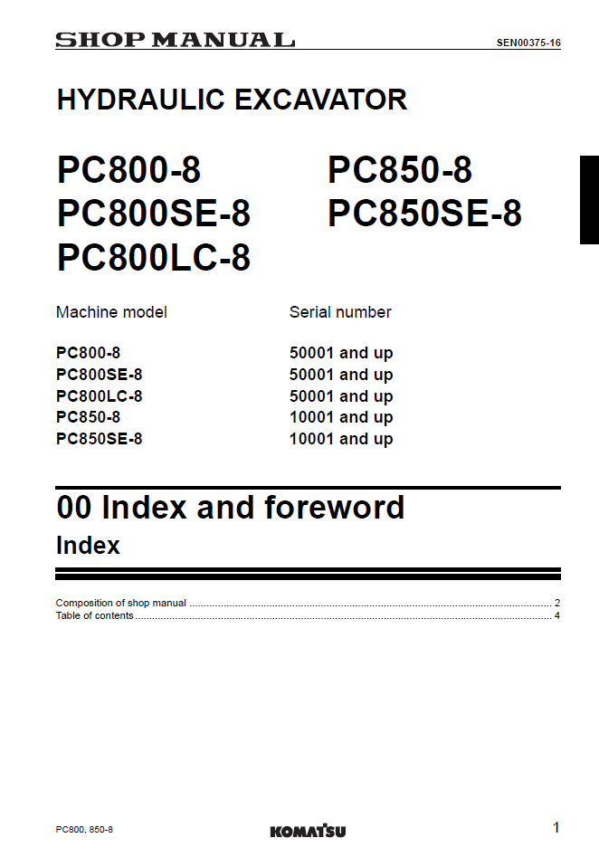Komatsu PC800-8 PC800LC-8 PC850-8 Manual SEN00373-16 PDF