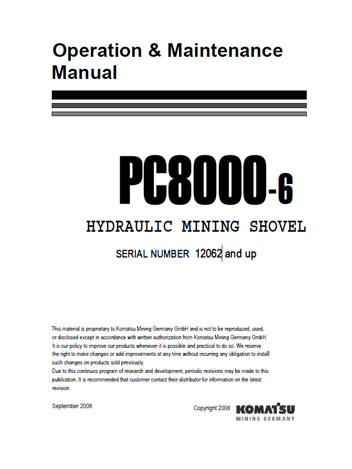 Komatsu PC8000-6 Hydraulic Mining Shovel Operation & Maintenance Manual GZEAM12062