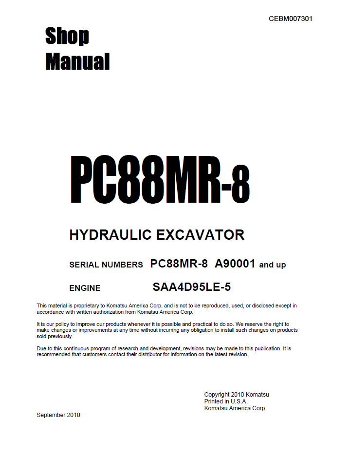 Komatsu PC88MR-8 Repair Manual CEBM007301 PDF