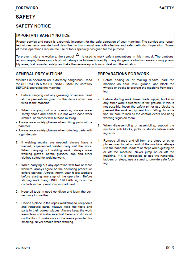 Komatsu PW160-7H Service Manual PDF: Maintenance, Hydraulics & Electrical