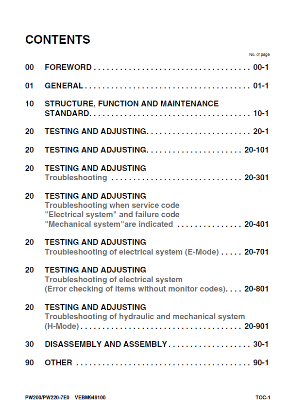 Komatsu PW200-7E0 / PW220-7E0 Service Repair & Workshop Manual (PDF)