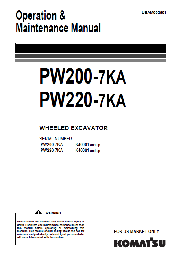 Komatsu PW200-7KA & PW220-7KA Wheeled Excavator Operation & Maintenance Manual [PDF]