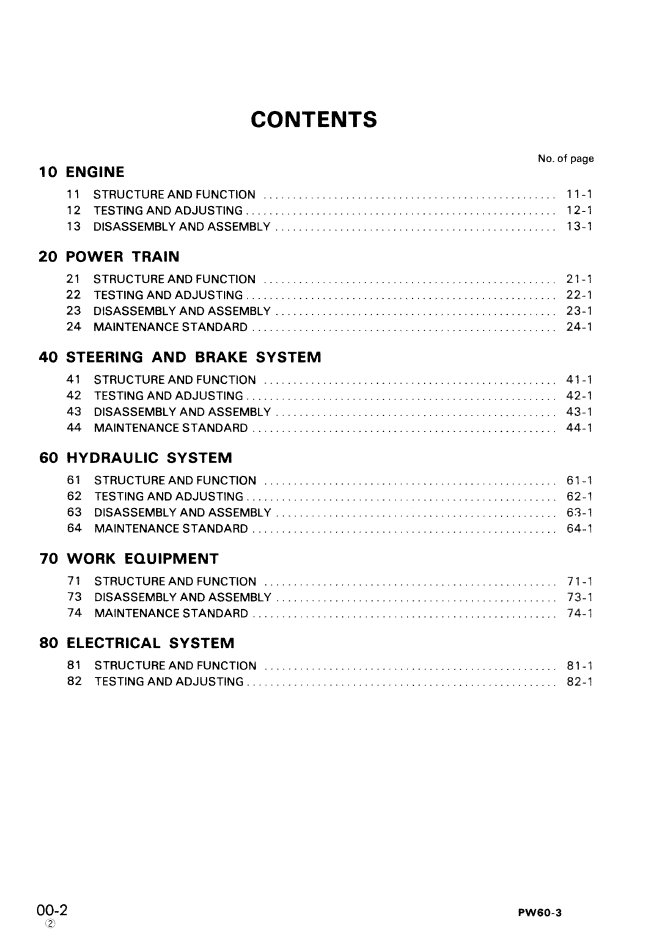 Komatsu PW60-3 Excavator Repair Manual SEBM020B0303