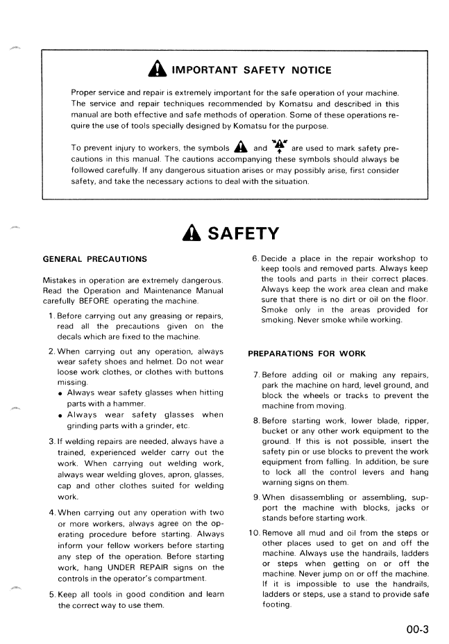 Komatsu PW60-3 Workshop Repair Manual SEBM020B0303