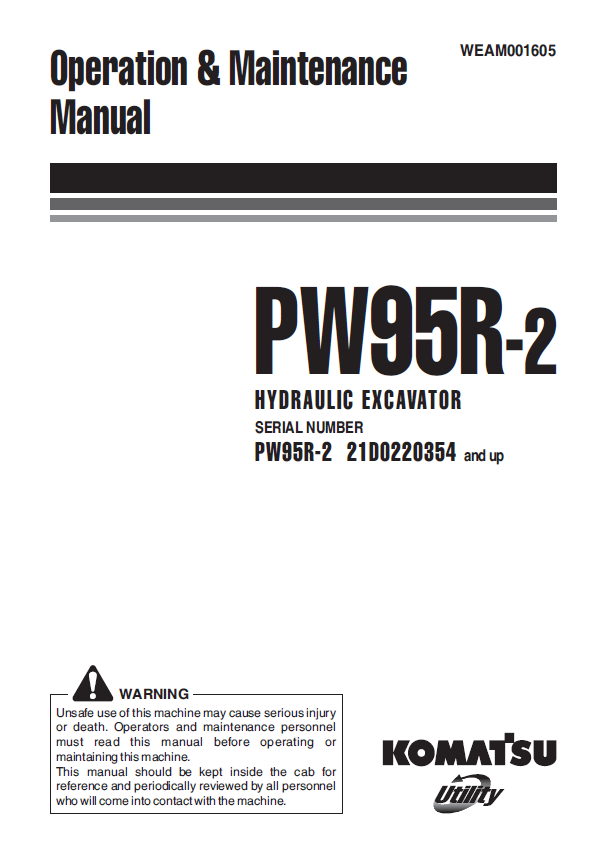 Komatsu PW95R-2 Hydraulic Excavator Operation & Maintenance Manual (PDF)