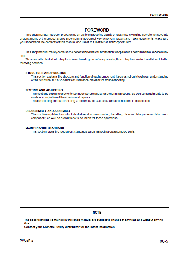 Komatsu PW95R-2 Shop Manual: Hydraulic & Repair Service Guide (PDF)