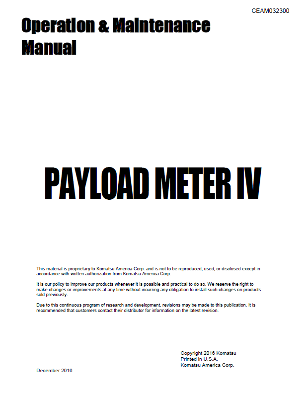 Komatsu Payload Meter IV Operation and Maintenance Guide CEAM032300 PDF